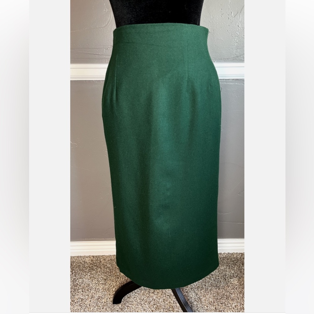 Vintage Savannah Dark Green Wool Midi Pencil Skirt